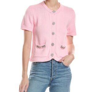 HL Affair Pink Short Sleeve Cardigan with Embellished Buttons Size Large NWT